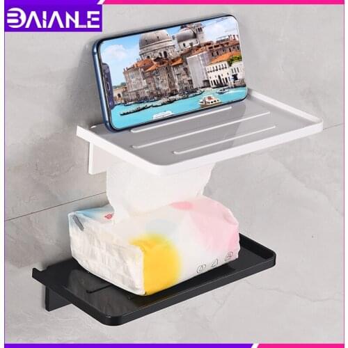 Bathroom Shelf Corner Mobile Phone Charing Holder Black Paper Holder Wall Mounted Nail Free Plastic Shelves Shower Storage Rack