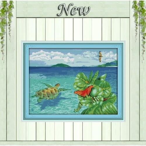 The sea turtle animal decor cartoon painting counted printed on canvas DMC 14CT 11CT Cross Stitch Needlework Sets Embroidery kit