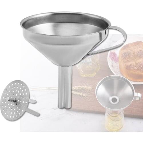 Stainless steel funnel with filter screen household conical filter oil coffee funnel wide mouth removable filter screen funnel