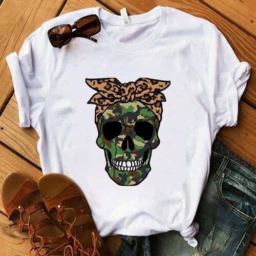 Womens T-shirt 2021 Summer New Hipster T-shirt female Skull Print Tshirt Harajuku Short Sleeve Tshirt Round neck Lady T Shirt