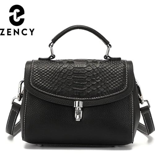 Zency 2021 New Genuine Leather Bags Female Fashion Alligator Crossbody Handbag Small Box High Quality Shoulder Tote Women Bag