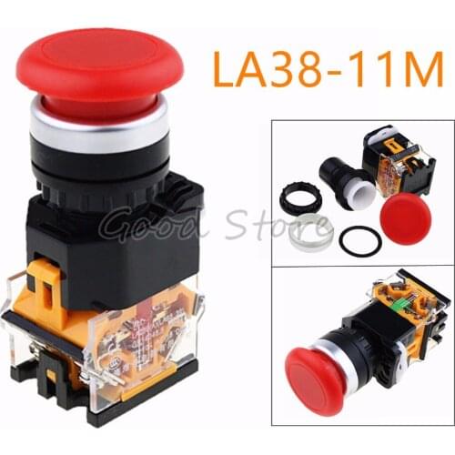 1PCS LA38 11M 203 LA38-11M/203 Red High quality Mushroom head automatic reset push button switch