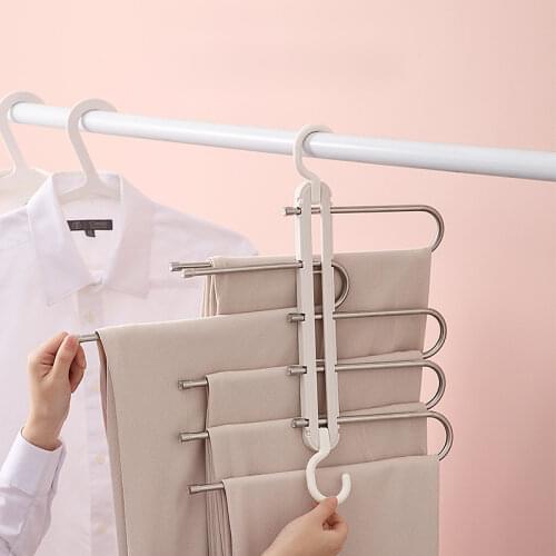 5 In 1 Multifunction Clothes Hangers Stainless Steel Pants Hanger Tie Trouser Storage Rack perchas multi función ropa cabide