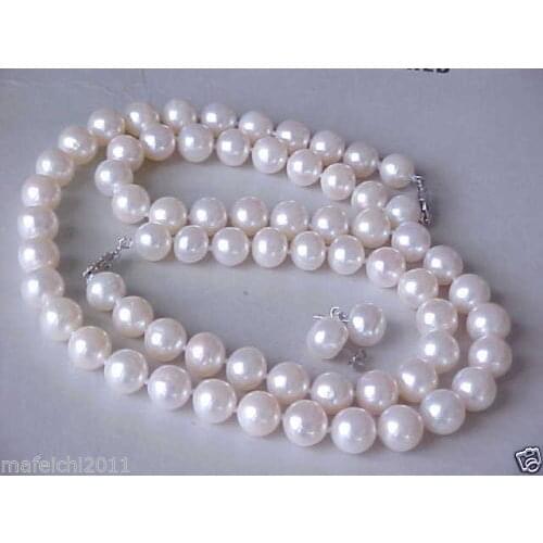 9-10MM REAL SOUTH SEA WHITE PEARL NECKLACE BRACELET EARRI