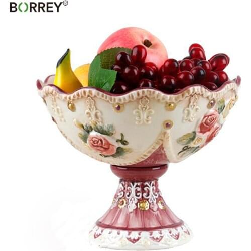 BORREY 3D Relief Ceramic Fruit Tray Countertop Bread Snack Storage Feet Tall Feet Plate Home Decoration artwork Wedding Gifts