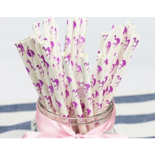 25pcs/lot Flamingo Paper Straws For Kids Birthday Christmas Party Wedding Biodegradable Drinking Chevron Straws