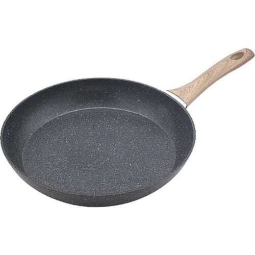 Wooden Handle Frying Pan Maifan Saucepan Non-stick Pan Cooking Pot Tray Wok Marble Stone Anti-die Casting Pan Dishwasher Safe