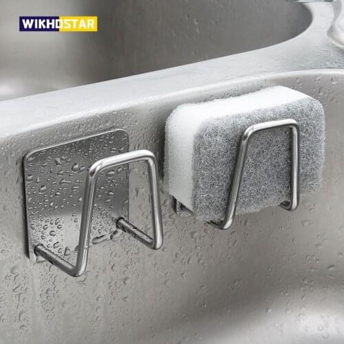 WIKHOSTAR Stainless Steel Sponge Holder Sink Storage Shelf Kitchen Organizer Sponge Drain Drying Rack Kitchen Accessories
