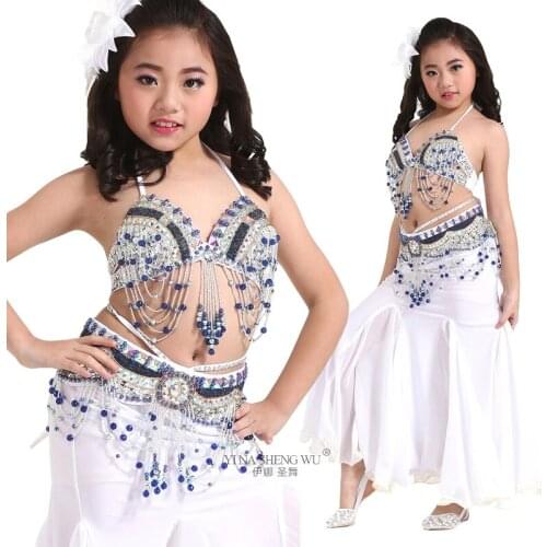 Children Dance Performance Costumes Girls Oriental Belly Dance Beaded Tassel Clothing Children Belly Dance Performance 2Pcs Set