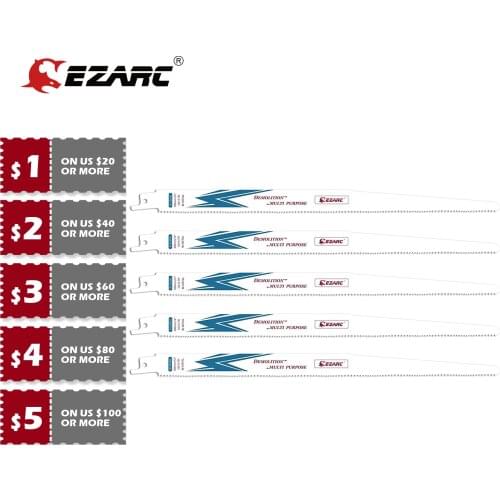 EZARC 5Pcs Reciprocating Saw Blade Bi-Metal Cobalt Sabre Saw Blades for Multi-Purpose 225mm/9-Inch 10/14TPI R925DG (5-Pack)