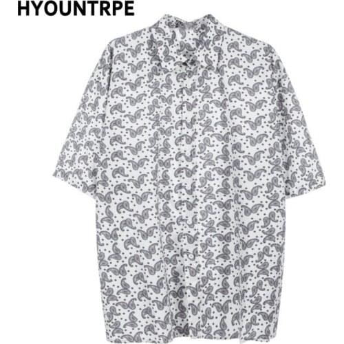 Hawaiian Shirts Hip Hop Streetwear Harajuku Paisley Print Beach Shirts Vintage Short Sleeve Loose Aloha Shirt Casual Mens Shirt