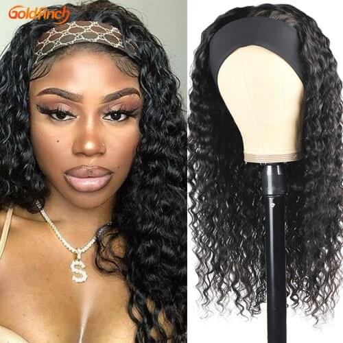 Goldfinch 30 Inch Deep Wave Head band Wigs Human Hair Indian Deep Wave Headband Wig With Scarf Hair Bands For Women 150% Density