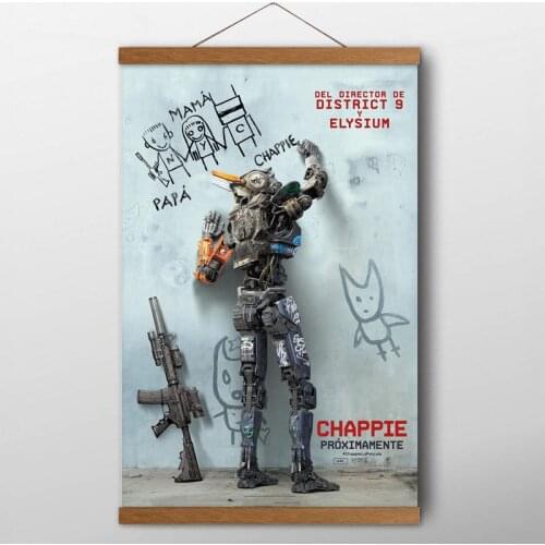 Teak Wood Hanging Scrolls Painting Chappie(2015) Classic Movie Posters and Prints Canvas Silk Wall Art for Living Room Decor