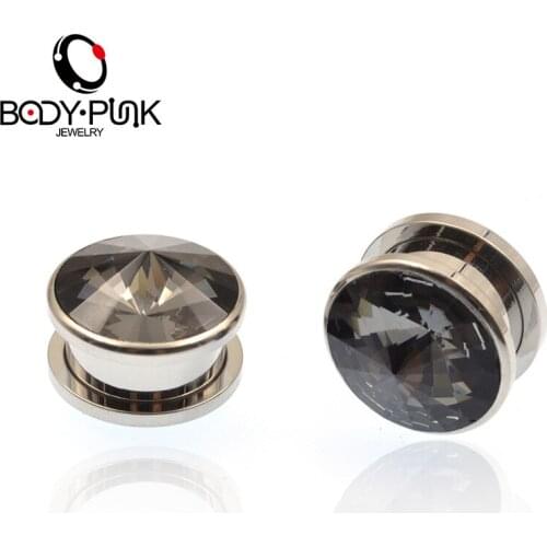 BODY PUNK Steel Grey Or AB CZ Gem Screw Fit Plugs Ear Plug Gauges Flesh Tunnel Ear Expander 5-16mm Body Piercing Jewelry PLG 055