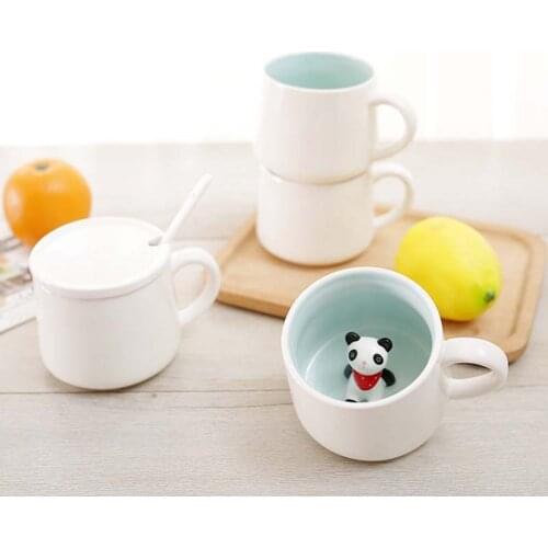 Creative Ceramic 400MLCup coffee Mug 3D Milk Cup With Animal Cute Cartoon Panda Rabbit Tee Heat-resistant Celadon Cup