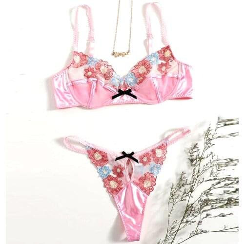 Lace Flower Embroidered Underwear Women Sexy Sensual Lingerie Set Mesh See-through Erotic Bra and Panty Set Hollow Out Costumes