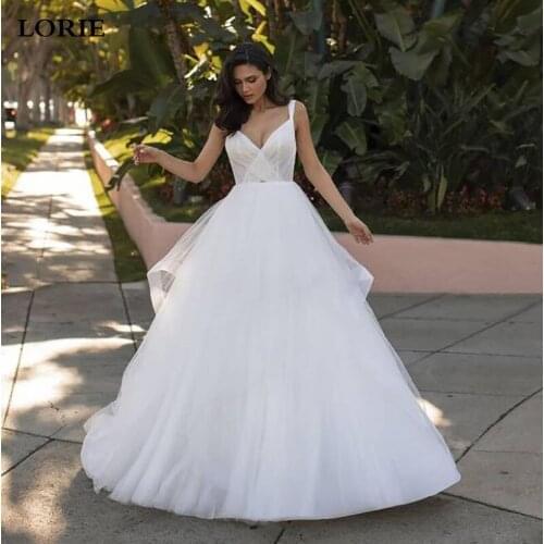 LORIE A Line Lace Wedding Dress Ball Gowns Straps Lace Bridal Dresses Sparky Beach V Neck Wedding Party Gowns 2021 New style
