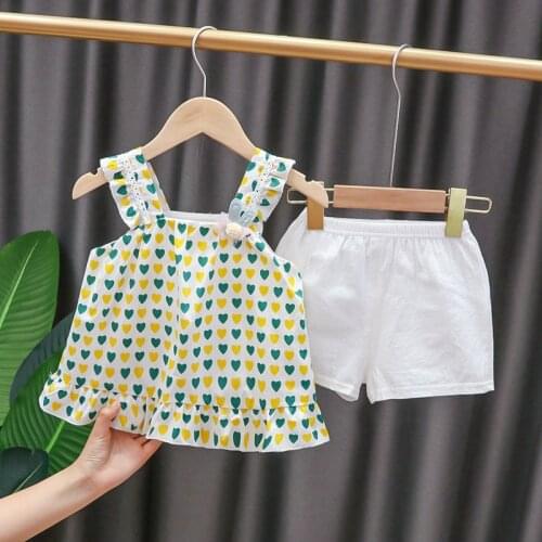 Baby girl summer thin cute suit girl toddler dress princess love vest T-shirt top + shorts Pants 2Pcs Set
