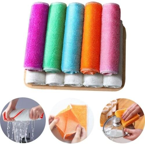 Microfiber Kitchen Cleaning Cloth Double-layer Absorbent Dishcloth Household Towels Non-stick Oil Cloths for Kitchen Accessories