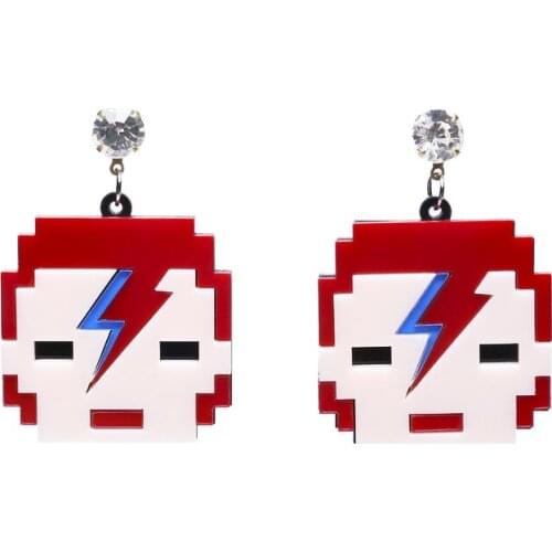 Cartoon character personality pixel lightning red hair boy Acrylic Earrings For Women Trendy Eccentric Drop Earrings E19148
