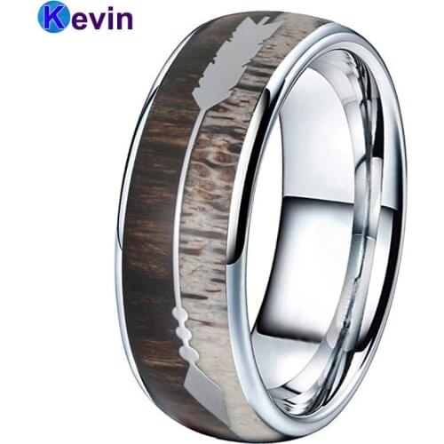Men Women Tungsten Wedding Rings Cool Dear Antler Ring With Zebra Wood Antler Arrows Inlay 8MM Comfort Fit