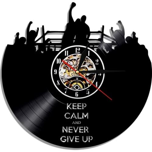 Keep Calm And Never Give Up Motivational Vinyl Record Wall Clock Sport Keep Boxing Wall Clock Decor Boxing Man Punch Boxer Gift