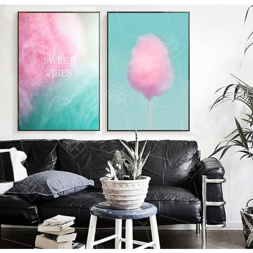 Nordic Decoration Home Poster Cartoon Sweet Pink Cotton Candy Canvas Painting Modular Wall Pictures for Nursery Baby Room Decor