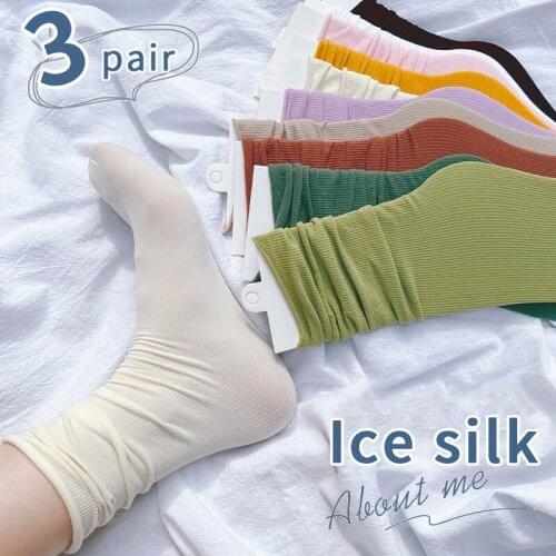 Ice Silk Thin Socks For Girls Soft Trend White Velvet Womens Socks Set Spring Stockings Japanese Style Slouch Socks 3 Pairs