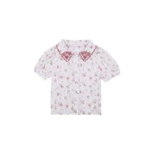 2021 New Summer Girls' Retro cotton Floral Shirt Short Sleeve Top baby