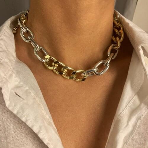 Fashion Punk Gold Mix Color Geometric Short Choker Link Chains Clavicle Necklace for Women Female Hip Hop Jewelry