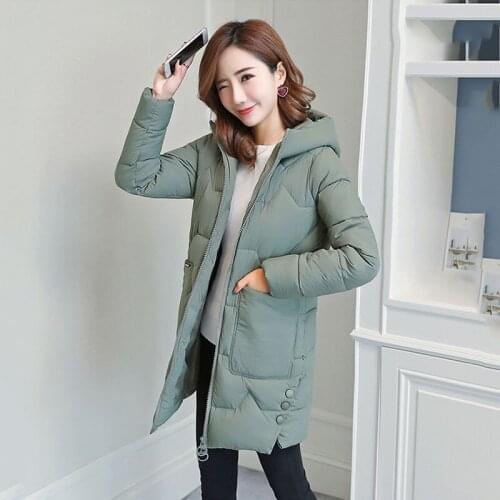 Ew Women Down Cotton Coats Winter Jacket Snow Clothing Mid-Length Hooded Keep Warm Winter Coat Parkas Female Outerwear W905