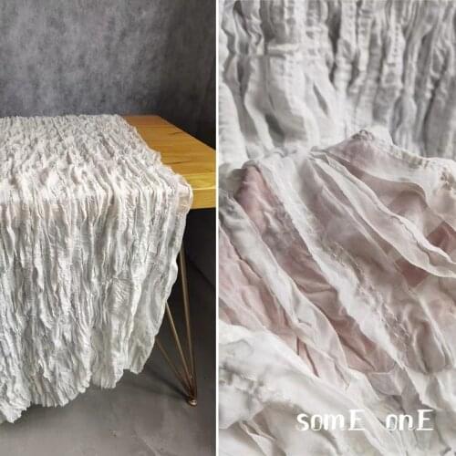 Pleated chiffon Fabric White folds Paralle Line texture DIY patchwork bazin riche Shirt skirt Dress Designer Fabric 50*120cm