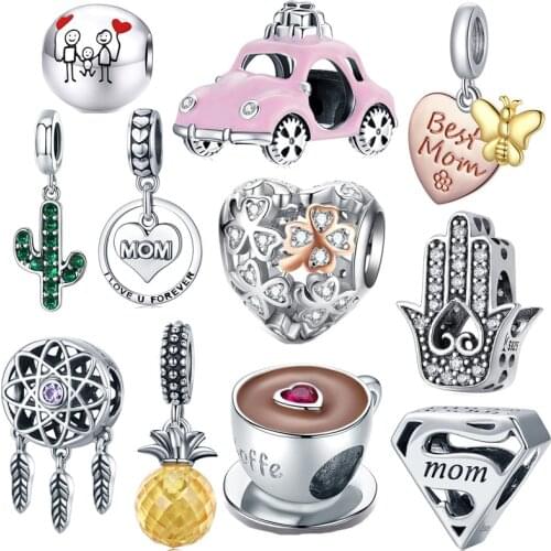 Fit bracelet new silver 925 toy car lemon charm coffee cup tooth beads exquisite pendant pineapple woman gift jewelry making