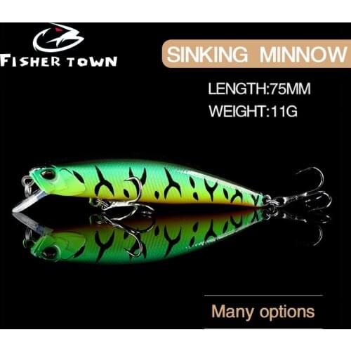 Fisher Town Sinking Minnow Fixed Weight Fishing Lure 75mm 11G Wobbler Armed With Hook Shore Rock Trout Bait Tackle
