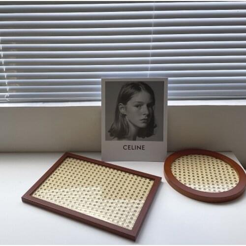 BMBY-Nordic Style Aromatherapy Rattan Tray Desktop Decor Fruit Wooden Tray