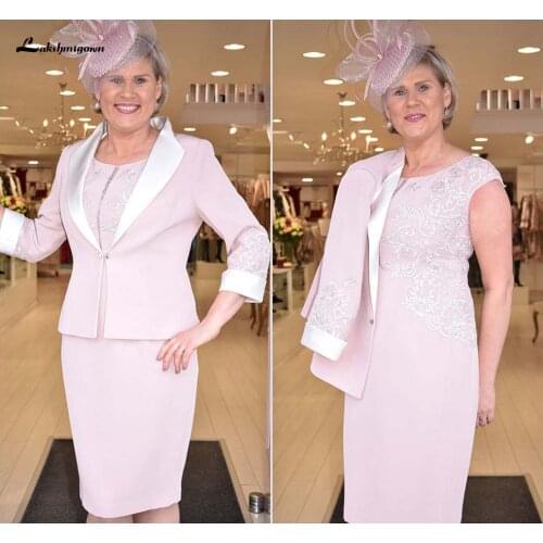 Pink 2019 Mother of the Bride Dresses With Jacket Lace Plus Size Wedding Guest Dress Custom Made Women Wear Evening Gowns