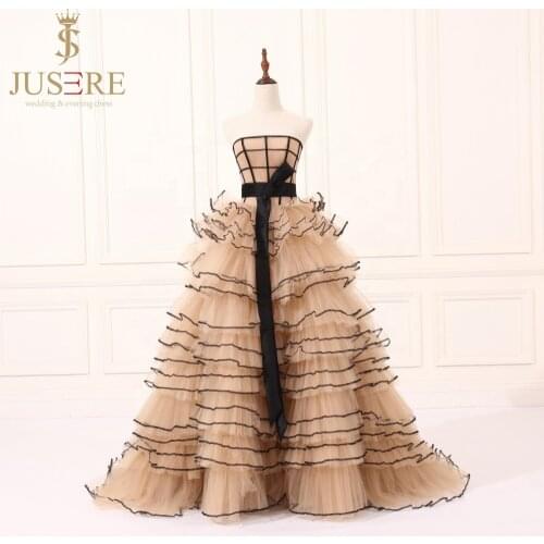 JUSERE Robe de soiree Strapless Evening Dresses red carpet dress Formal Gowns A-line beaded party dress