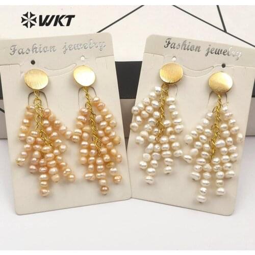 WT-E553 WKT New Arrivals Natural Freshwater Pearl Stringing Earring Gold Earring Women Fashion Pearl Earrings Jewelry