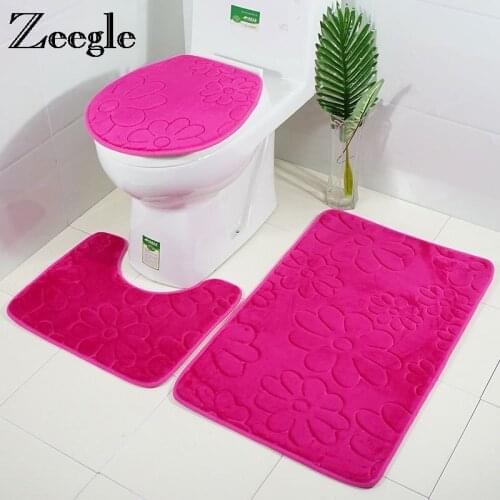 Zeegle 3D Embossing Bathroom Carpet Anti-slip Mat For Toilet 3Pcs Bathroom Mat Washable Shower Foot Pads Bath Mat Set Bath Rugs