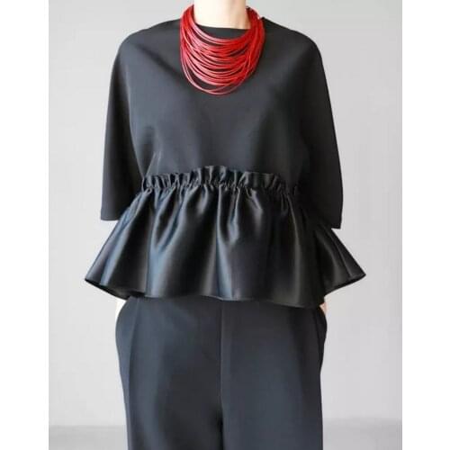 2021 new girls fashion tops black blouses womens casual autumn soft loose ruffle top blouses ladys vintage ruffle cool tops