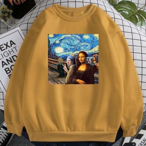 Funny Selfie Oil Paint New Warm O-Neck Sweatshirt For Women Fleece Harajuku Hoody Female Fashion Streetwear Woman Crop Hoodie