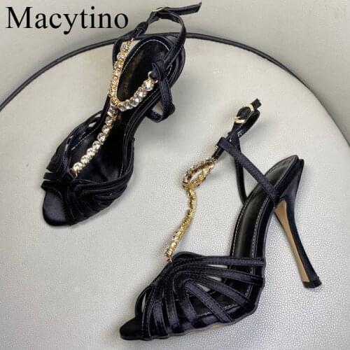 New Womens High Heel Sandals Bling Beaded T-Strap High Heels Women Buckle Ladies Thong Gladiator Pumps Female Office Shoes