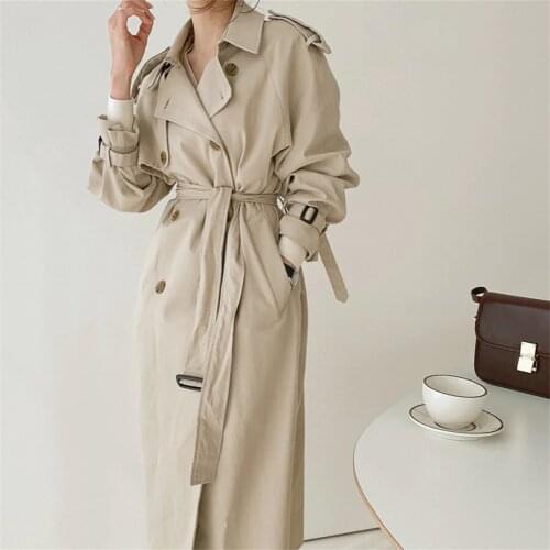 2021 New Office Lady Women Trench Coat OL Vintage High Street Overcoats Long Windbreaker Manteau Straight Chic Femme
