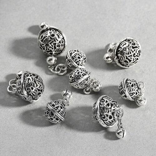 1Pc 13.5x12/16x15mm Antique 925 Sterling Silver Charms Pattern Big Hollow Ball Small Sounding Smooth Bell For Necklace DIY 92556