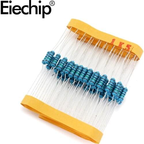 100pcs/lot 0.5W 1 ohm 1% Metal film resistor 1/2W resistance 1.5K Electronic resistors