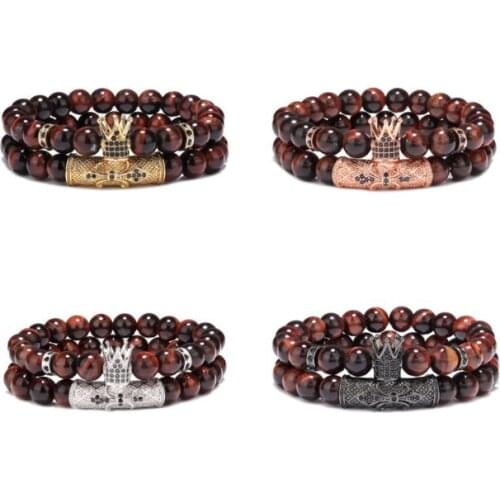 2pcs/lot 8mm crown ball gold silver copper cz zircon cubic zirconia beads bohemian Bracelet elastic Stone Bangles 4ef2