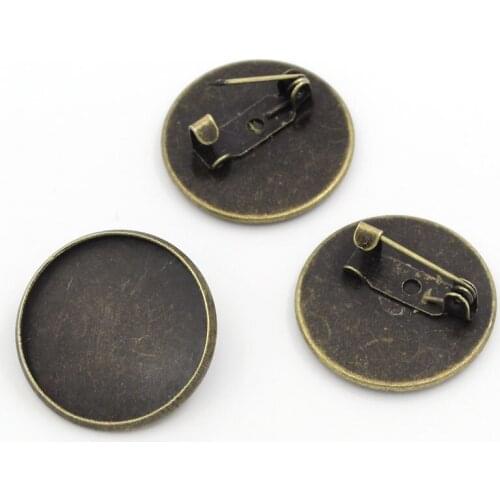 20Pcs Bronze Tone Round Cameo Setting Safety Pins Back Pin DIY Brooches Sewing Crafts Making 22mm Fit 20mm