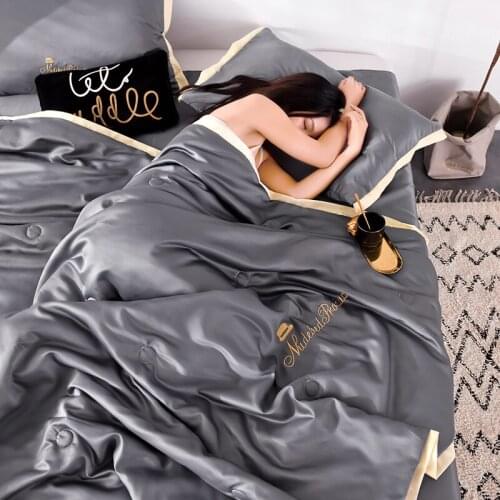 4PCS Set Summer Comforter New 100% Silk Bed Linens Summer Solid Bedding Air Condition Quilts Duvet Washed Cotton Throw Blankets