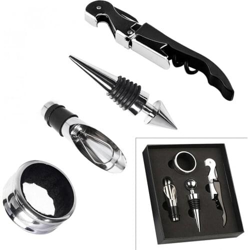 4pcs/lot Stainless Steel + ABS Wine Tool Sets with Bottle Opener Wine stopper Wine Accessory Kit Gifts for Wine Tools