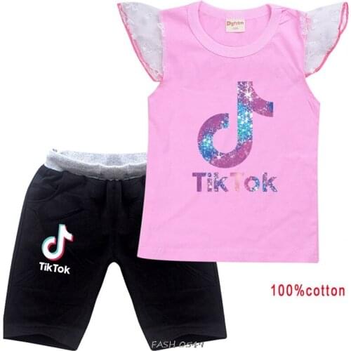Kids Tik Tok Toddler Boy Clothes Summer Cotton Short Sleeve T Shirt+Shorts Tik Tok Cosplay Costume Girls Cute Tops Pants Set